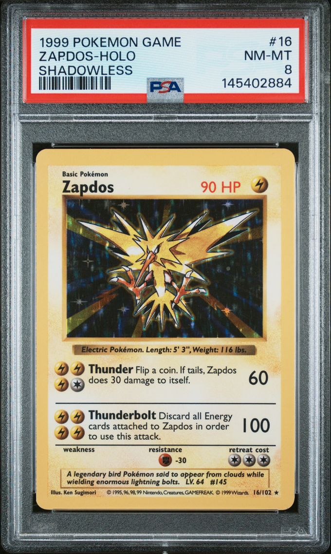 1999 #16 Zapdos-Holo Shadowless PSA 8 Game