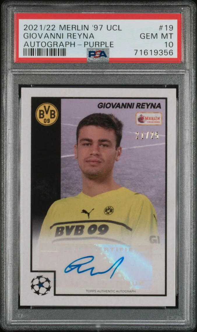 2021 #19 Giovanni Reyna PSA 10 Topps Merlin Heritage '97 UEFA Champions League Autographs