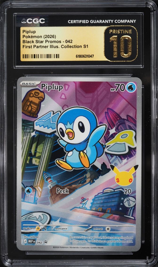 2026 Pokemon Mega Promo First Partner Illustration S1 Full Art Piplup #42 CGC 10 PRISTINE