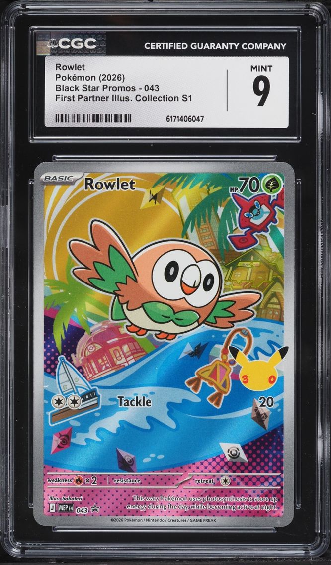 2026 Pokemon Mega Evolution Promo First Partner Illustration S1 Full Art Rowlet #43 CGC 9 MINT