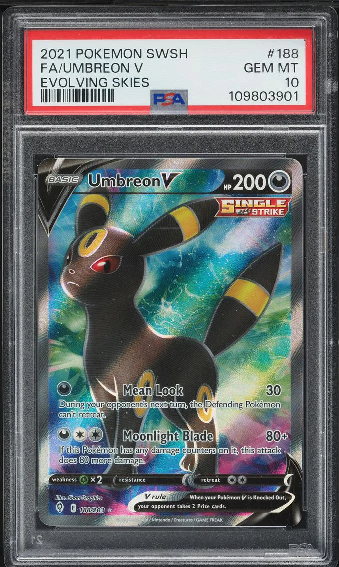 2021 #188 Full Art/Umbreon V PSA 10 Sword & Shield Evolving Skies Pokemon
