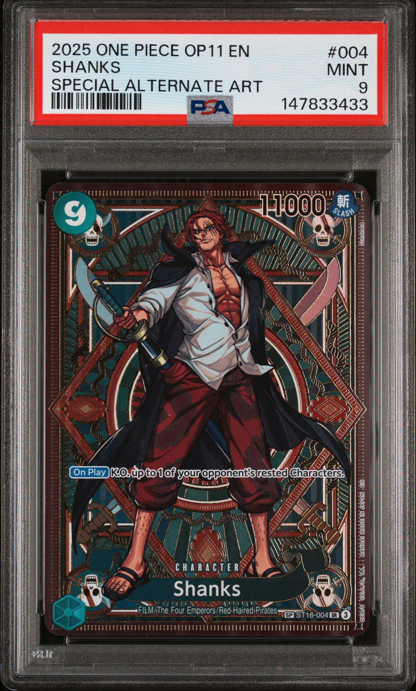 2025 #004 Shanks PSA 9 One Piece Op11-A Fist Of Divine Speed