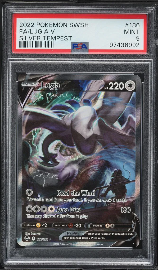 2022 #186 Full Art/Lugia V PSA 9 Sword & Shield Silver Tempest Pokemon