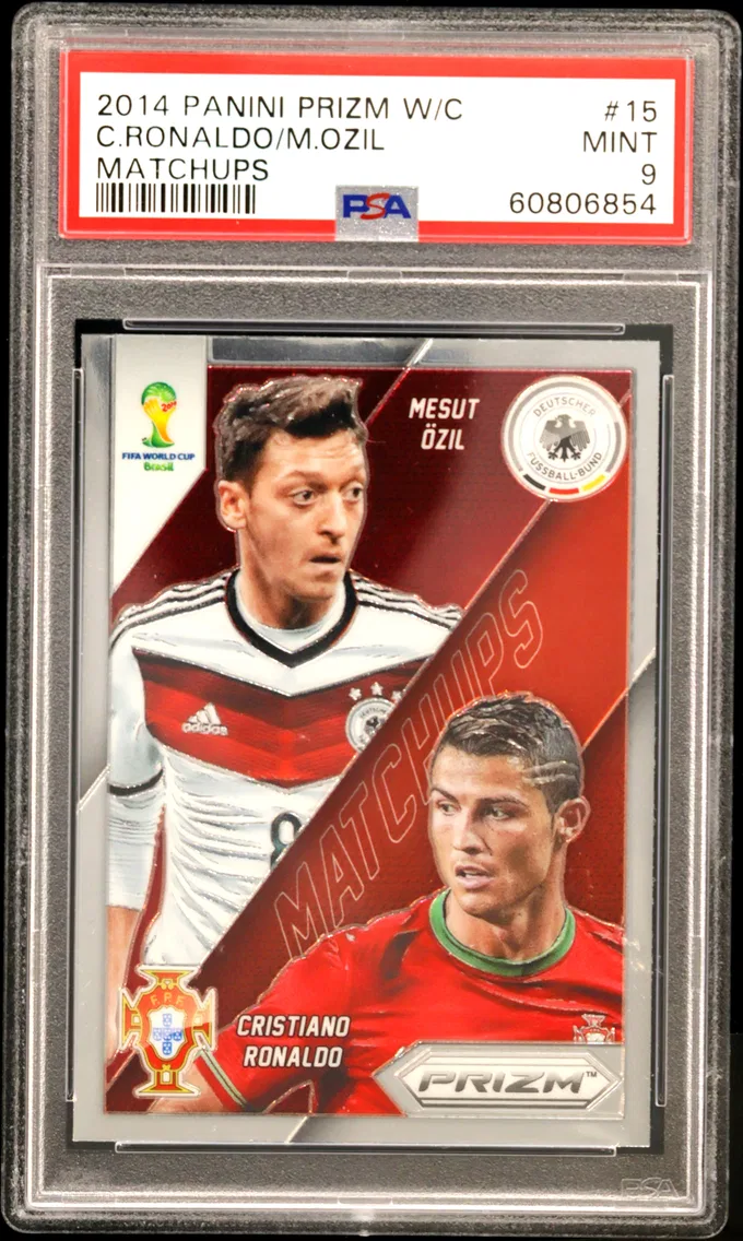 2014 #15 Cristiano Ronaldo/Mesut Ozil PSA 9 Panini Prizm World Cup Matchups