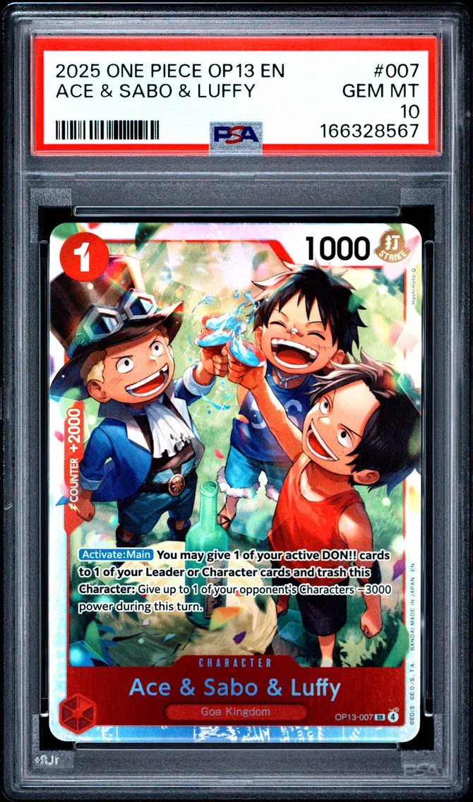 2025 #007 Ace & Sabo & Luffy PSA 10 One Piece OP13-Carrying on His Will