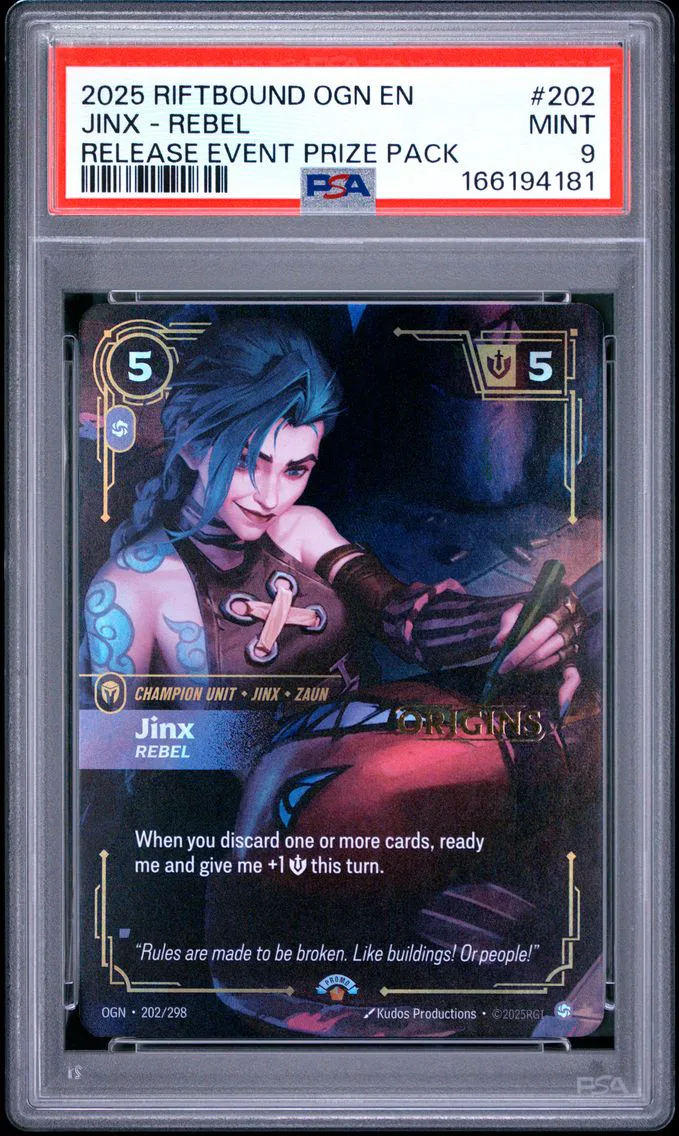 2025 #202 Jinx - Rebel PSA 9 Riftbound: League of Legends Ogn-Origins