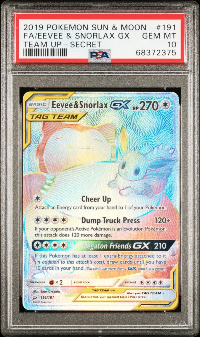 2019 #191 Full Art/Eevee & Snorlax GX PSA 10 Sun & Moon Team Up