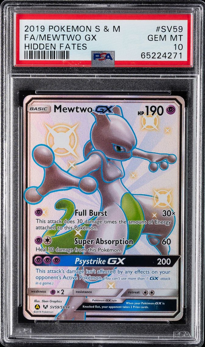 2019 #SV59 Full Art/Mewtwo GX PSA 10 Sun & Moon Hidden Fates Pokemon