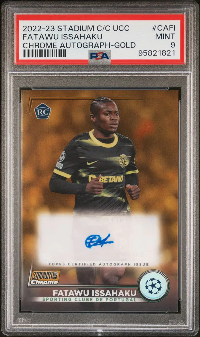 2022 #CAFI Fatawu Issahaku PSA 9 Gold Refractor Topps Stadium Club Chrome UEFA Club Competitions Chrome Autographs Soccer