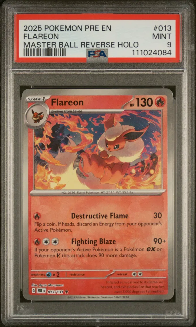 2025 Pokemon Pre EN-Prismatic Evolutions Flareon Master Ball Reverse Holo Pre EN-Prismatic Evolutions #013 PSA 9