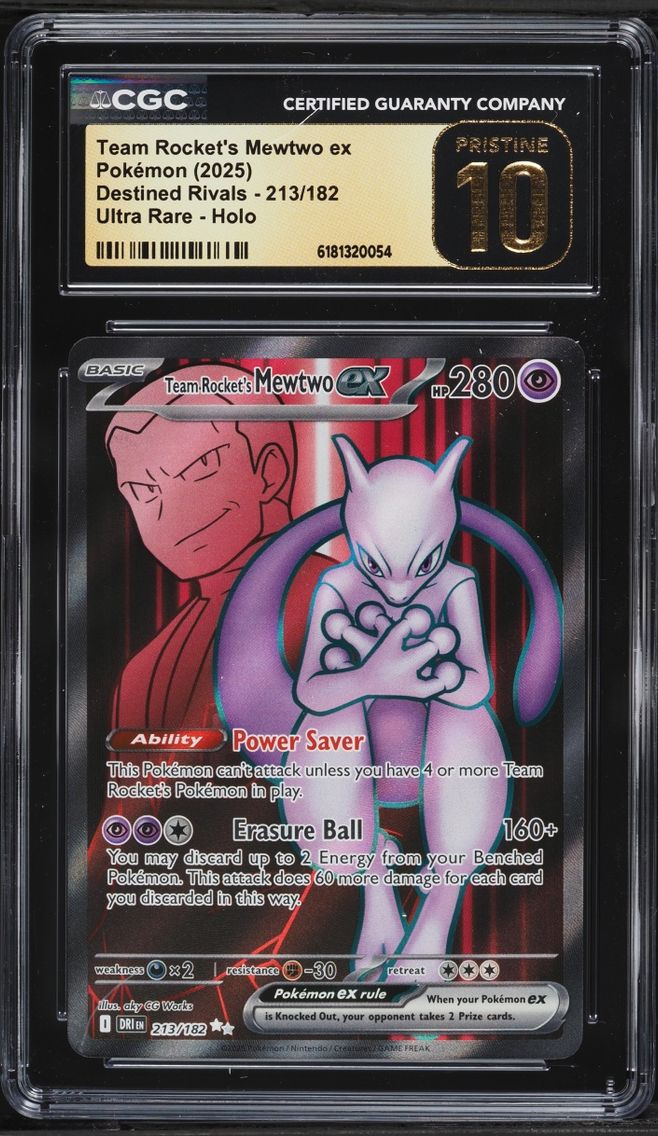 2025 Pokemon SV Destined Rivals Full Art Team Rocket's Mewtwo EX #213 CGC 10 PRISTINE