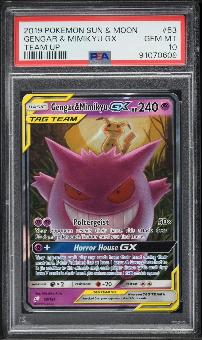 2019 #53 Gengar & Mimikyu GX PSA 10 Sun & Moon Team Up Pokemon