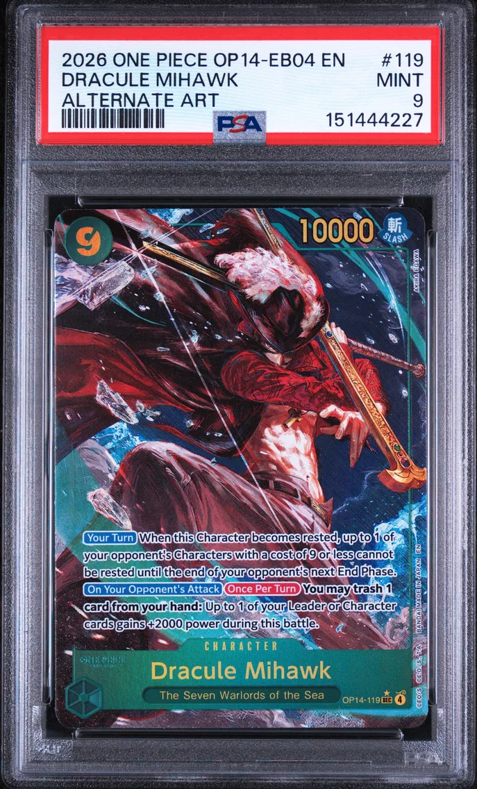 2026 #119 Dracule Mihawk PSA 9 One Piece OP14-EB04-the Azure Sea's Seven