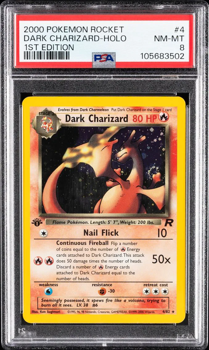 2000 #4 Dark Charizard-Holo 1st Edition PSA 8 Rocket Pokemon