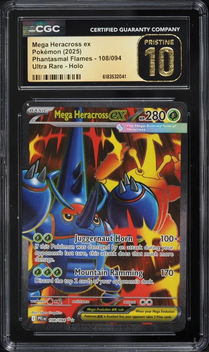 2025 #108 Mega Heracross Ex CGC 10 Pokemon Mega Evolution Phantasmal Flames Full Art