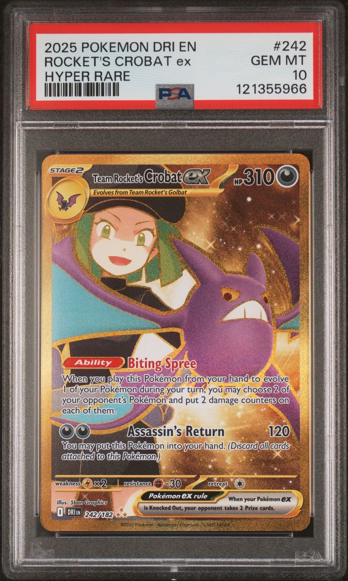 2025 #242 Team Rocket's Crobat EX PSA 10 Dri EN-Destined Rivals Pokemon