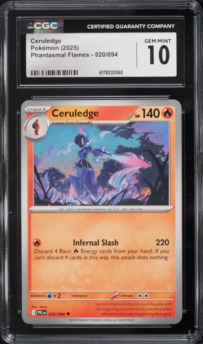 2025 Pokemon Mega Evolution Phantasmal Flames Ceruledge #020 CGC 10 GEM MINT