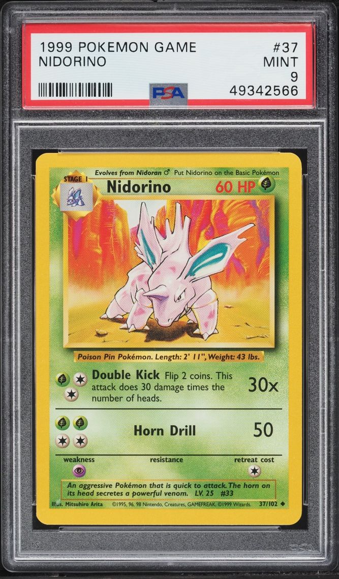 1999 Pokemon Base Set Nidorino #37 PSA 9 MINT