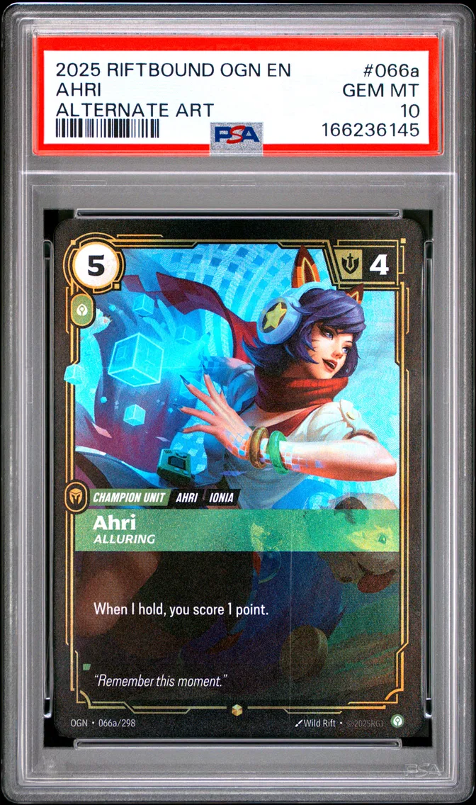 2025 #066a Ahri - Alluring PSA 10 Riftbound: League of Legends Ogn-Origins