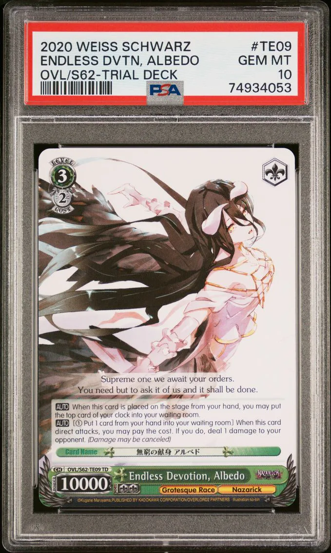 2020 #TE09 Endless Devotion, Albedo PSA 10 Weiss Schwarz Nazarick: Tomb of the Undead
