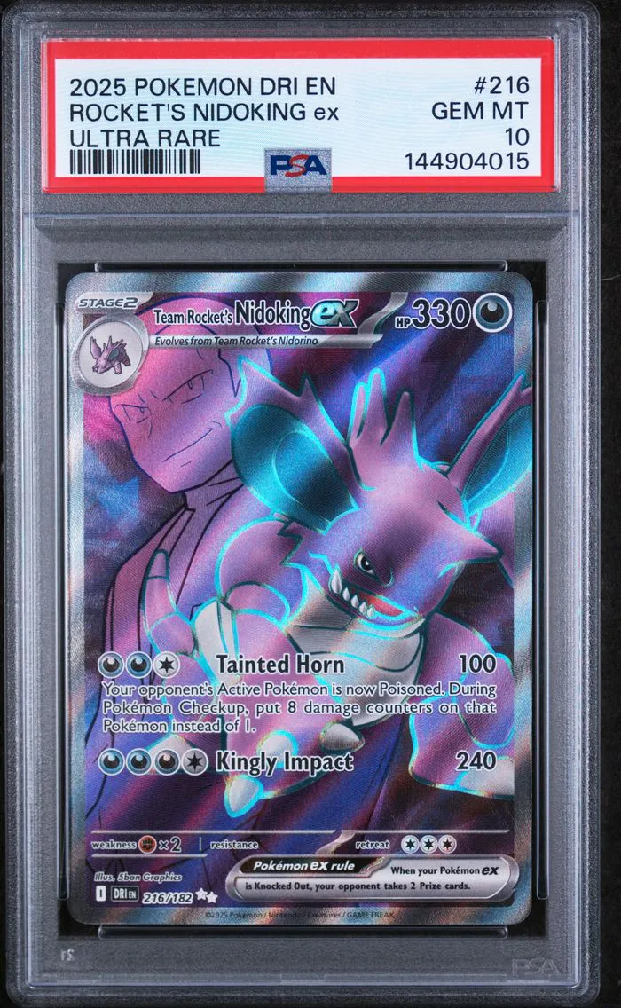 2025 #216 Team Rocket's Nidoking EX PSA 10 Dri EN-Destined Rivals