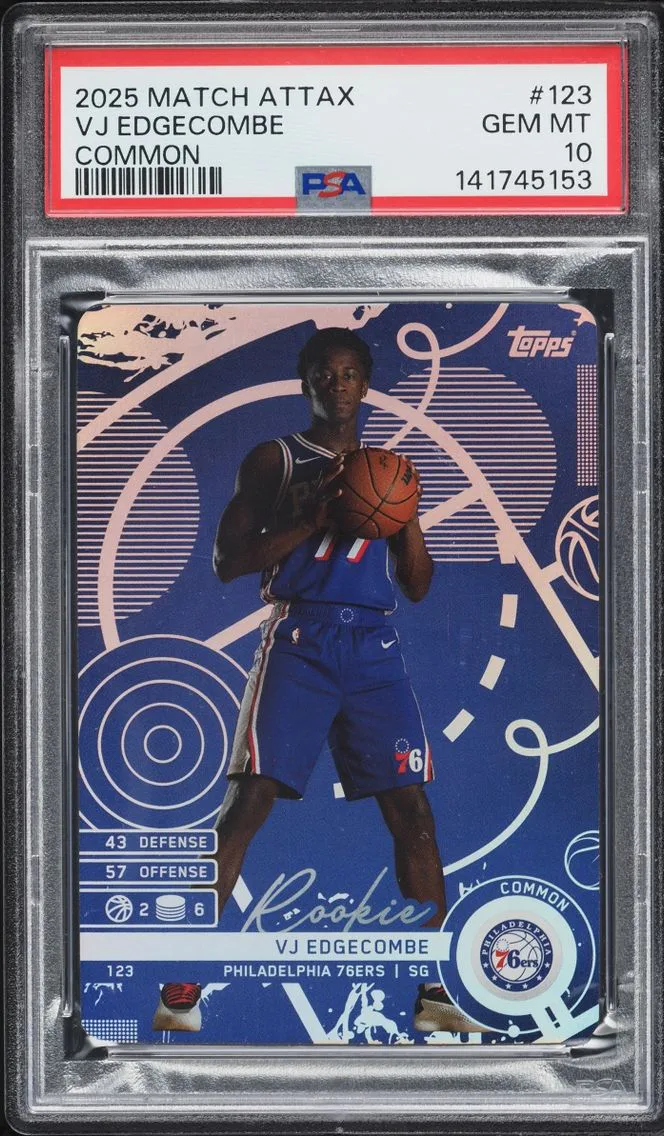 2025 #123 VJ Edgecombe PSA 10 Topps Match Attax Common ROOKIE