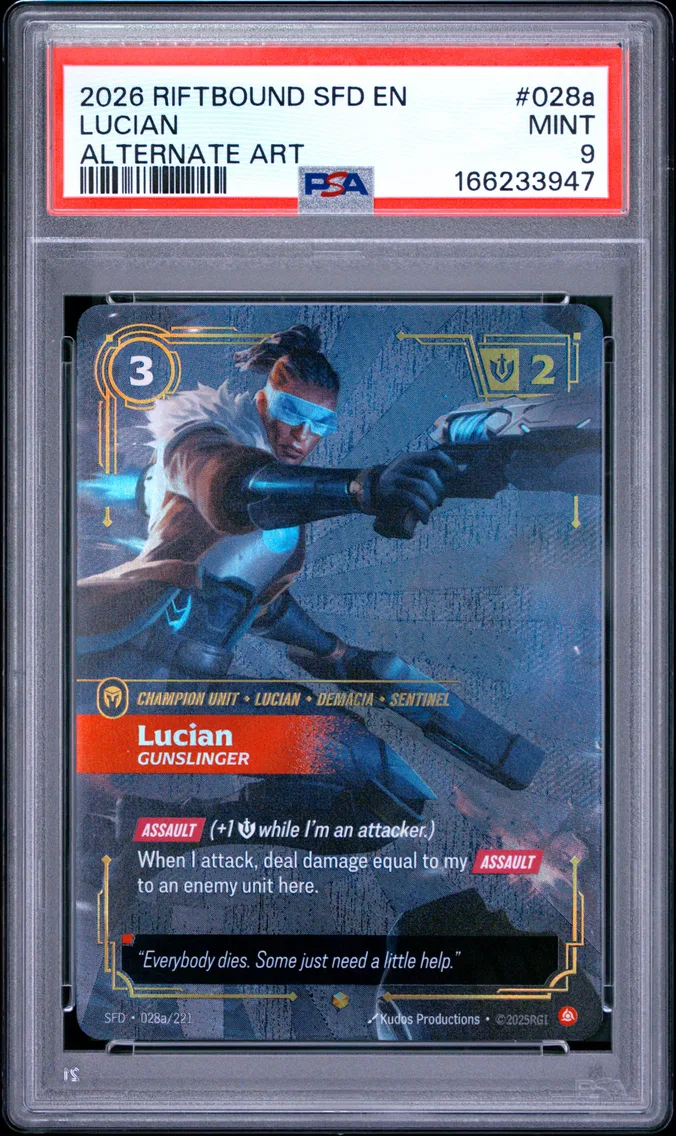 2026 #028a Lucian - Gunslinger PSA 9 Riftbound: League of Legends Sfd-Spiritforged