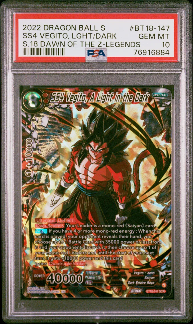 2022 #BT18-147 SS4 Vegito, A Light in the Dark PSA 10 Dragon Ball Super Card Game Series 18 Dawn of the Z-Legends