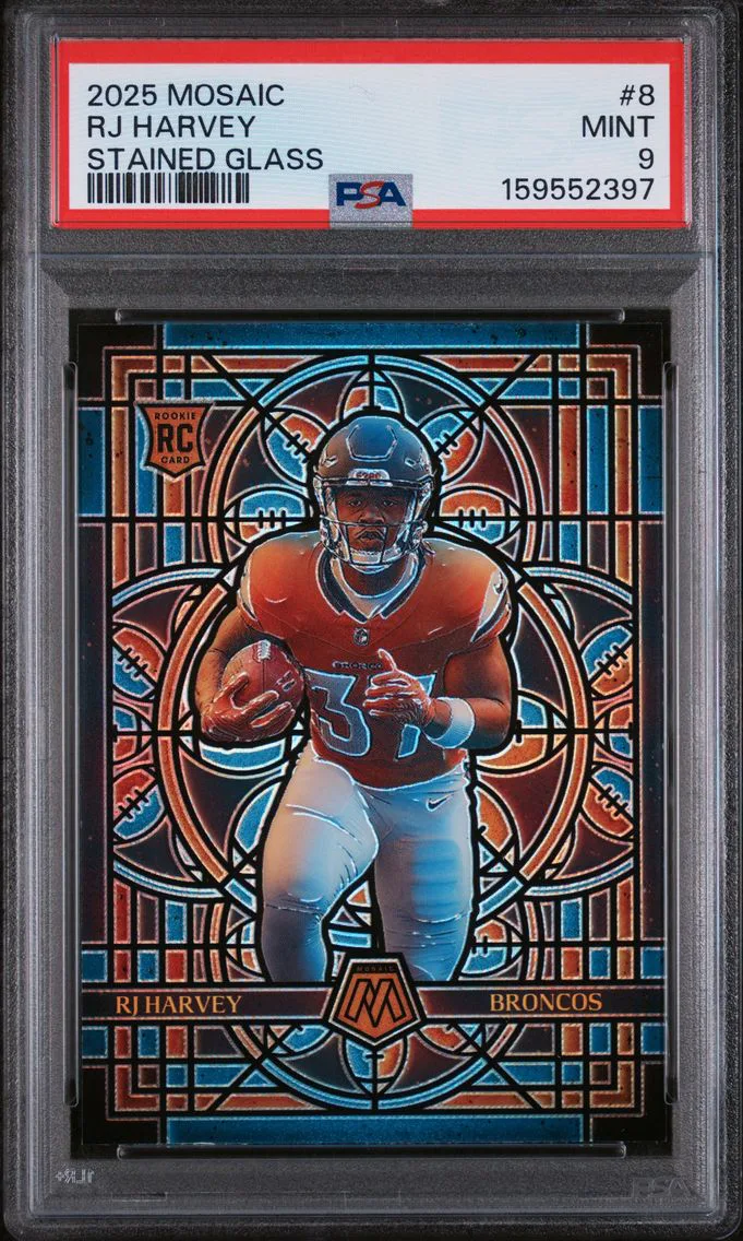 2025 #8 RJ Harvey PSA 9 Panini Mosaic Stained Glass