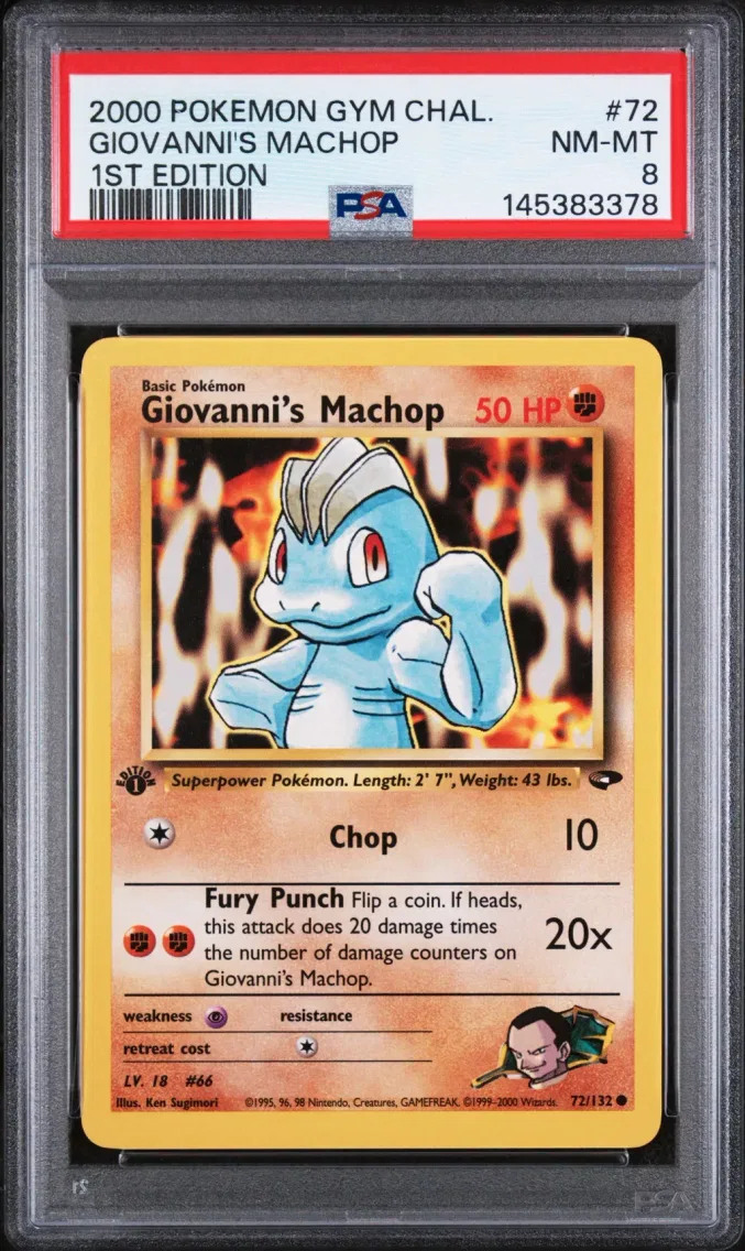 2000 Pokemon Gym Challenge Giovanni's Machop 1st Edition Gym Challenge #72 PSA 8