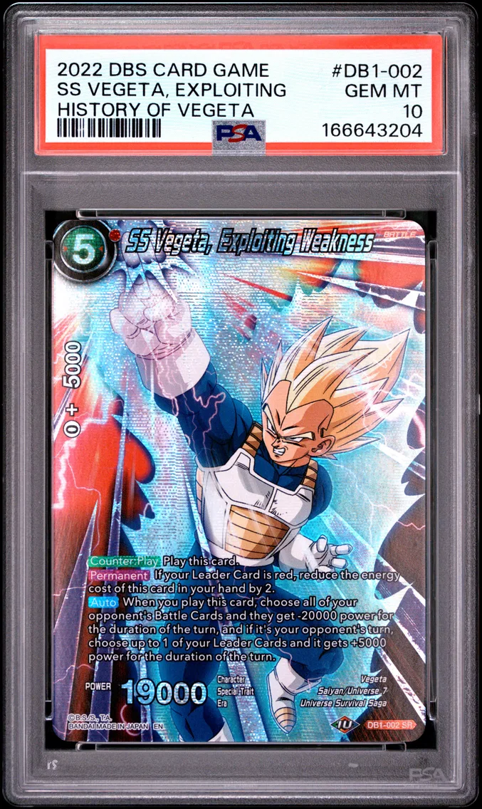 2022 #DB1-002 SS Vegeta, Exploiting Weakness PSA 10 Dragon Ball Super Card Game Theme Selection History of Vegeta