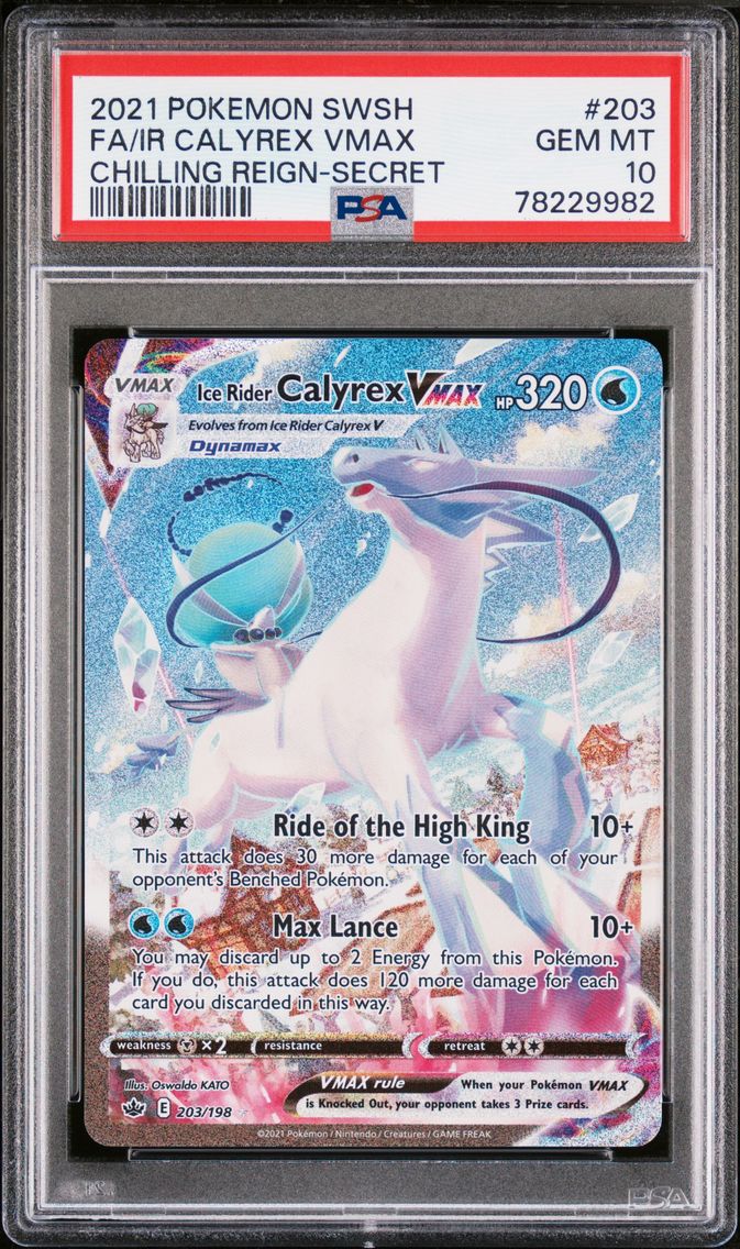 2021 #203 Full Art/Ice Rider Calyrex Vmax PSA 10 Sword & Shield Chilling Reign Pokemon