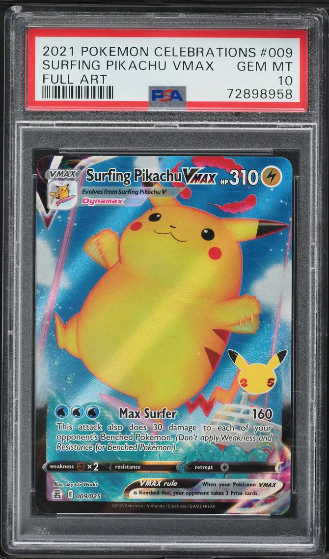2021 #009 Full Art/Surfing Pikachu Vmax PSA 10 Celebrations Pokemon