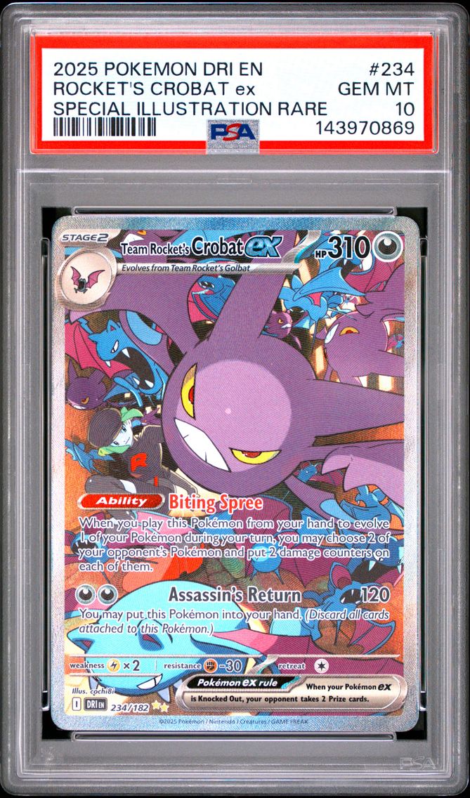 2025 #234 Team Rocket's Crobat EX PSA 10 Dri EN-Destined Rivals