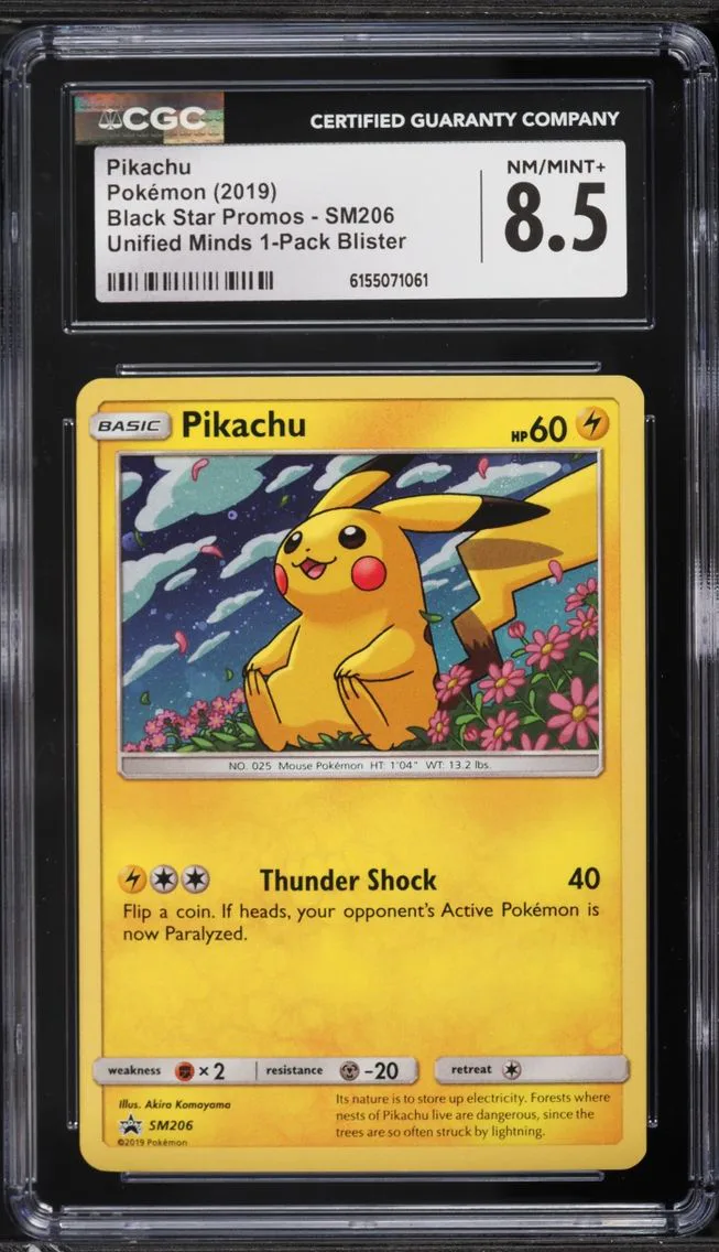 2019 Pokemon Sun & Moon Black Star Promo Unified Minds Holo Pikachu #SM206 CGC 8.5 NM-MT+