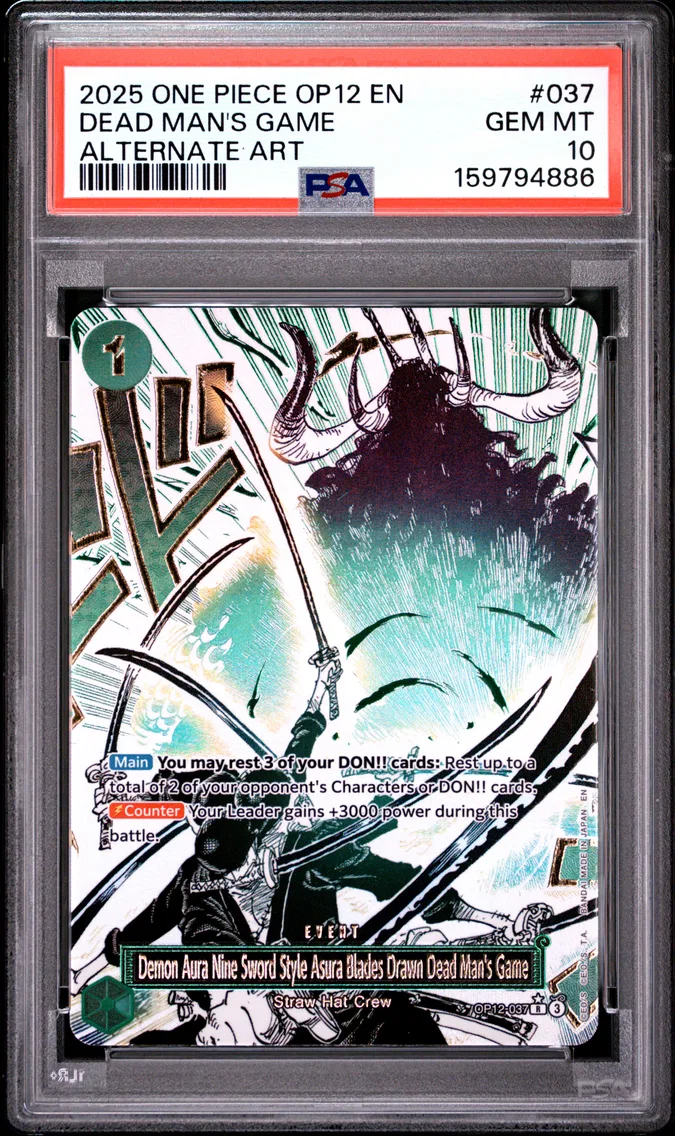 2025 #037 Demon Aura Nine-Sword Style Asura Blades Drawn Dead Man's Game PSA 10 One Piece OP12-Legacy of the Master