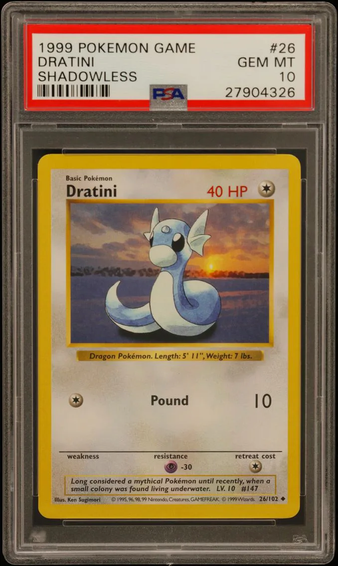 1999 #26 Dratini Shadowless PSA 10 Game