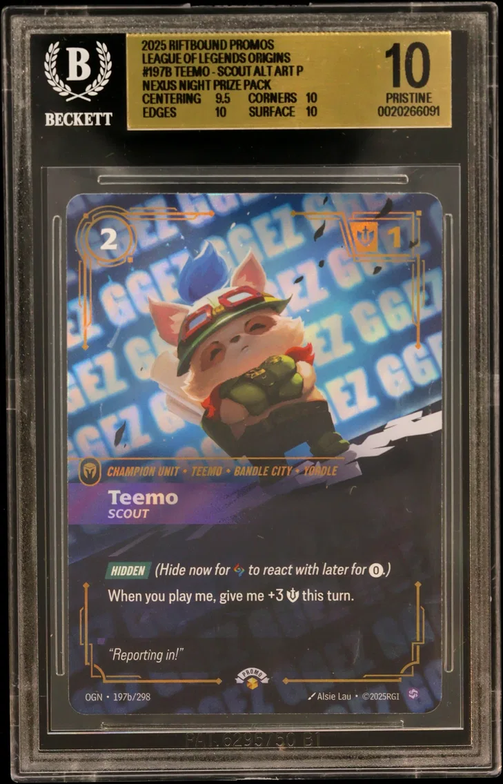 2025 #197b Teemo - Scout ALT ART P/(Nexus Night Prize Pack) BGS 10 Riftbound: League of Legends TCG Origins Promos