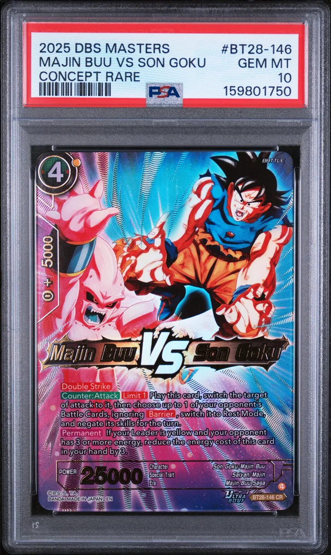 2025 #BT28-146 Majin Buu VS Son Goku PSA 10 Dragon Ball Super Card Game Masters Series 28 Prismatic Clash