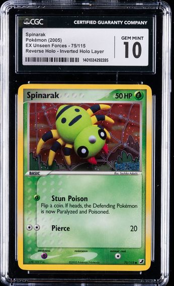 2005 #75 Spinarak CGC 10 Gem Mint Pokemon | EX Unseen Forces, Reverse Holo-Inverted Holo Layer