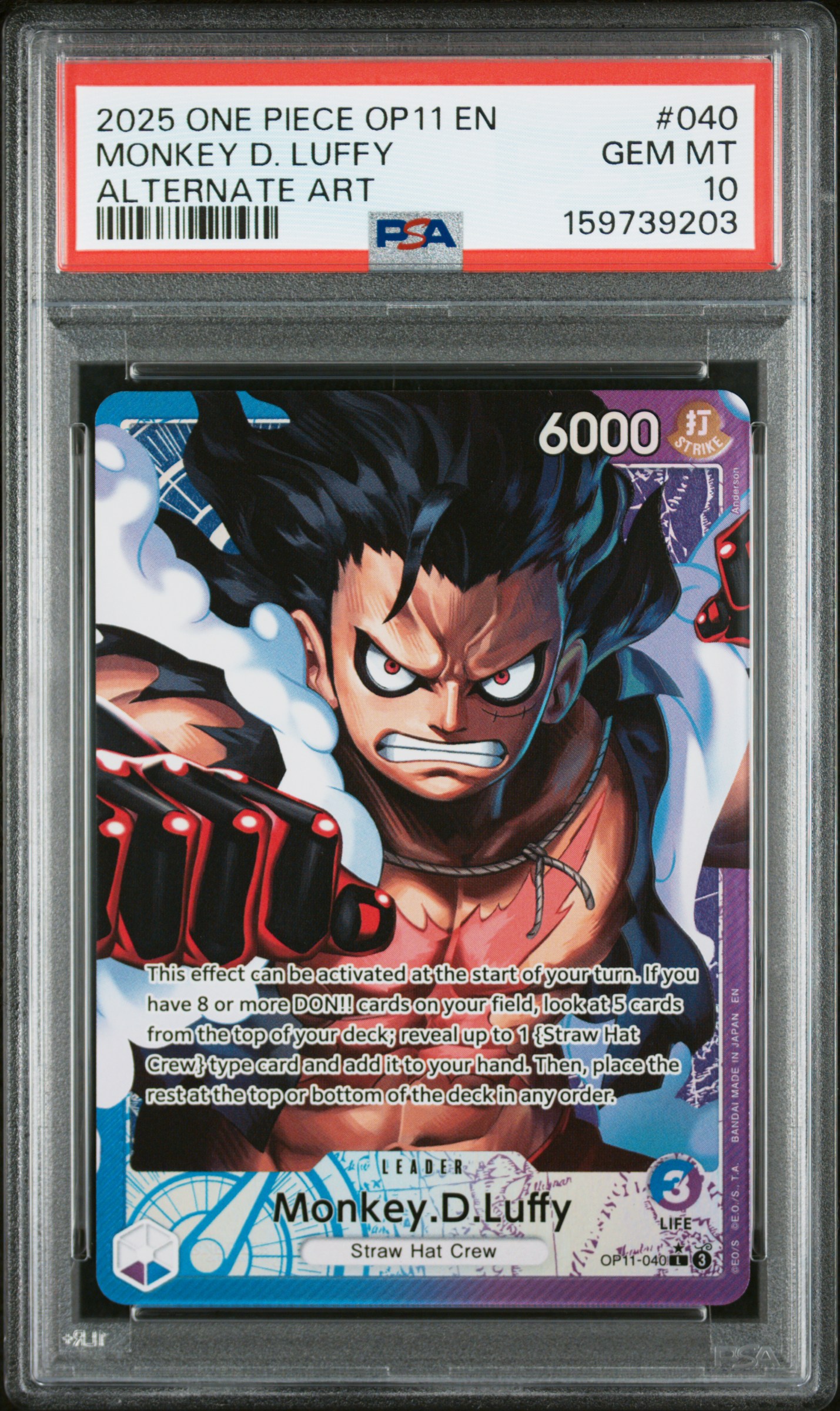 2025 #040 Monkey D. Luffy PSA 10 One Piece Op11-A Fist Of Divine Speed