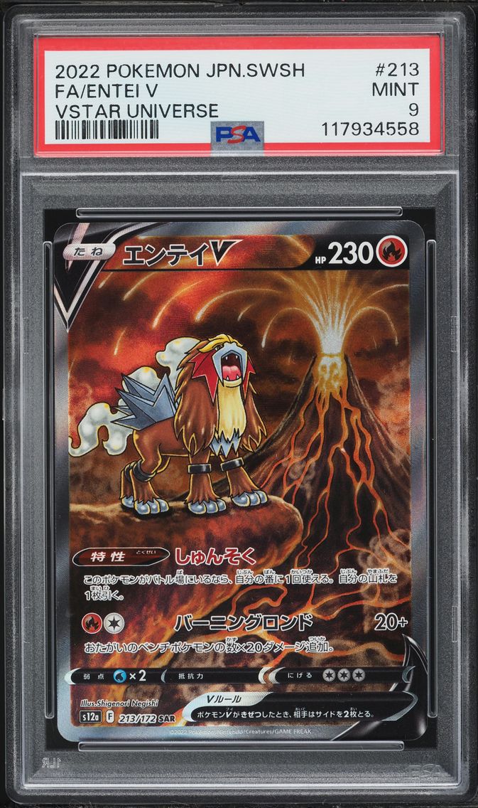 2022 #213 Full Art/Entei V PSA 9 Japanese Sword & Shield Vstar Universe Pokemon