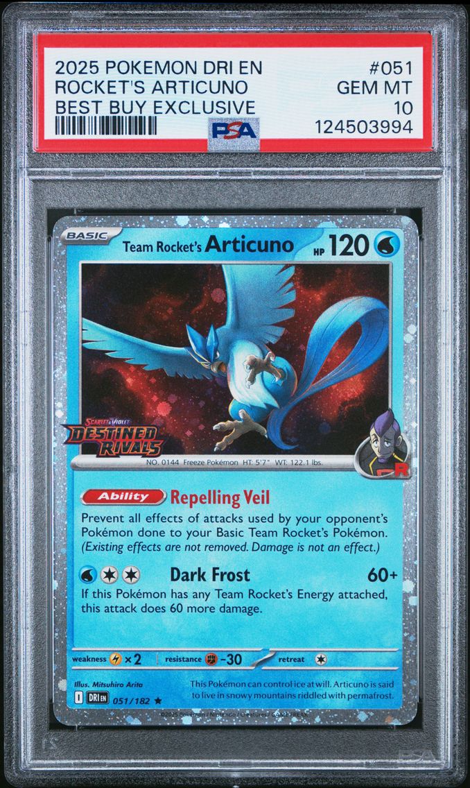 2025 #051 Team Rocket's Articuno PSA 10 Dri EN-Destined Rivals Pokemon