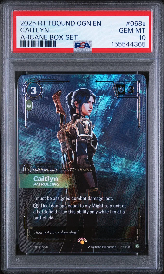 2025 #068a Caitlyn - Patrolling PSA 10 Riftbound: League of Legends Ogn-Origins