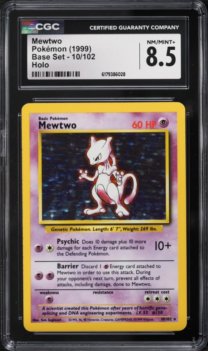 1999 Pokemon Base Set Holo Mewtwo #10 CGC 8.5 NM-MT+