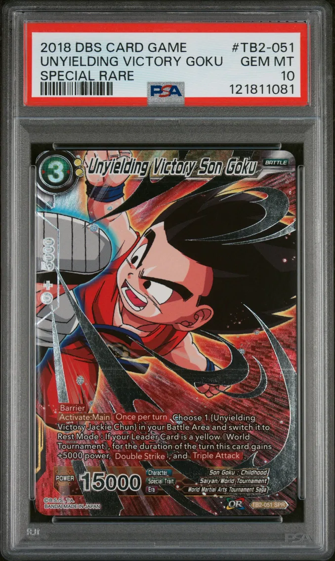 2018 #TB2-051 Unyielding Victory Son Goku PSA 10 Dragon Ball Super Card Game World Martial Arts Tournament Themed Booster Pack