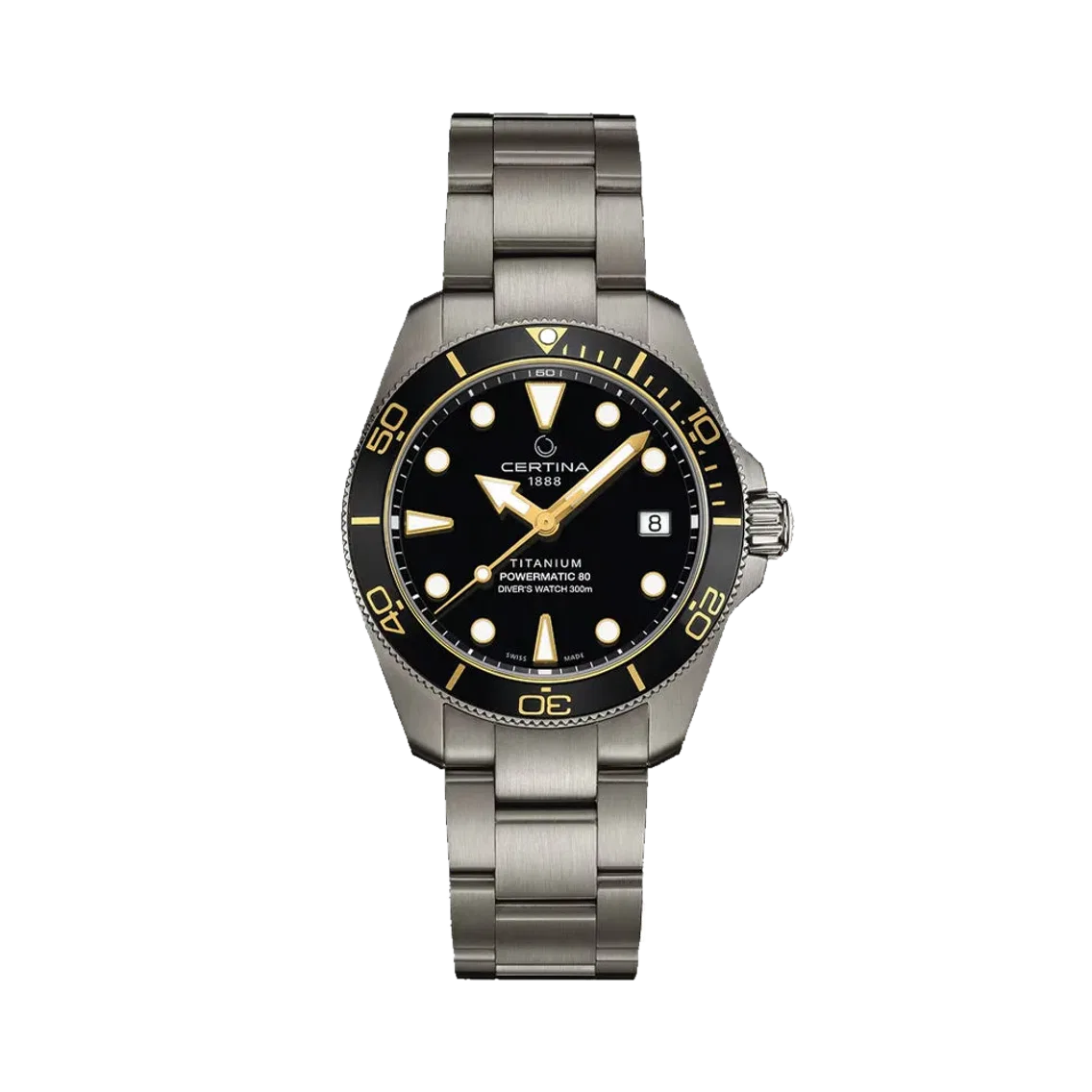 Certina DS Action Diver New DS Concept Extreme Shock Resistance Titanium 38mm - Black, Gold Accents on Bracelet