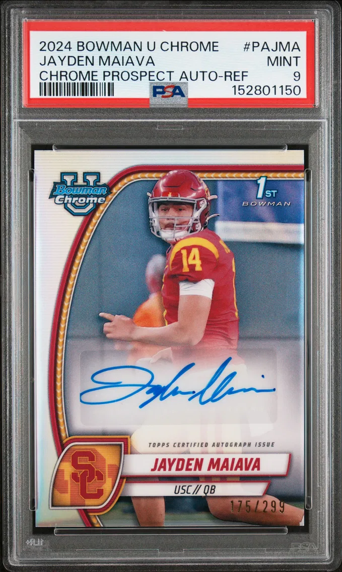 2024 #PAJMA Jayden Maiava PSA 9 Bowman University Chrome Bowman Chrome Prospect Autographs