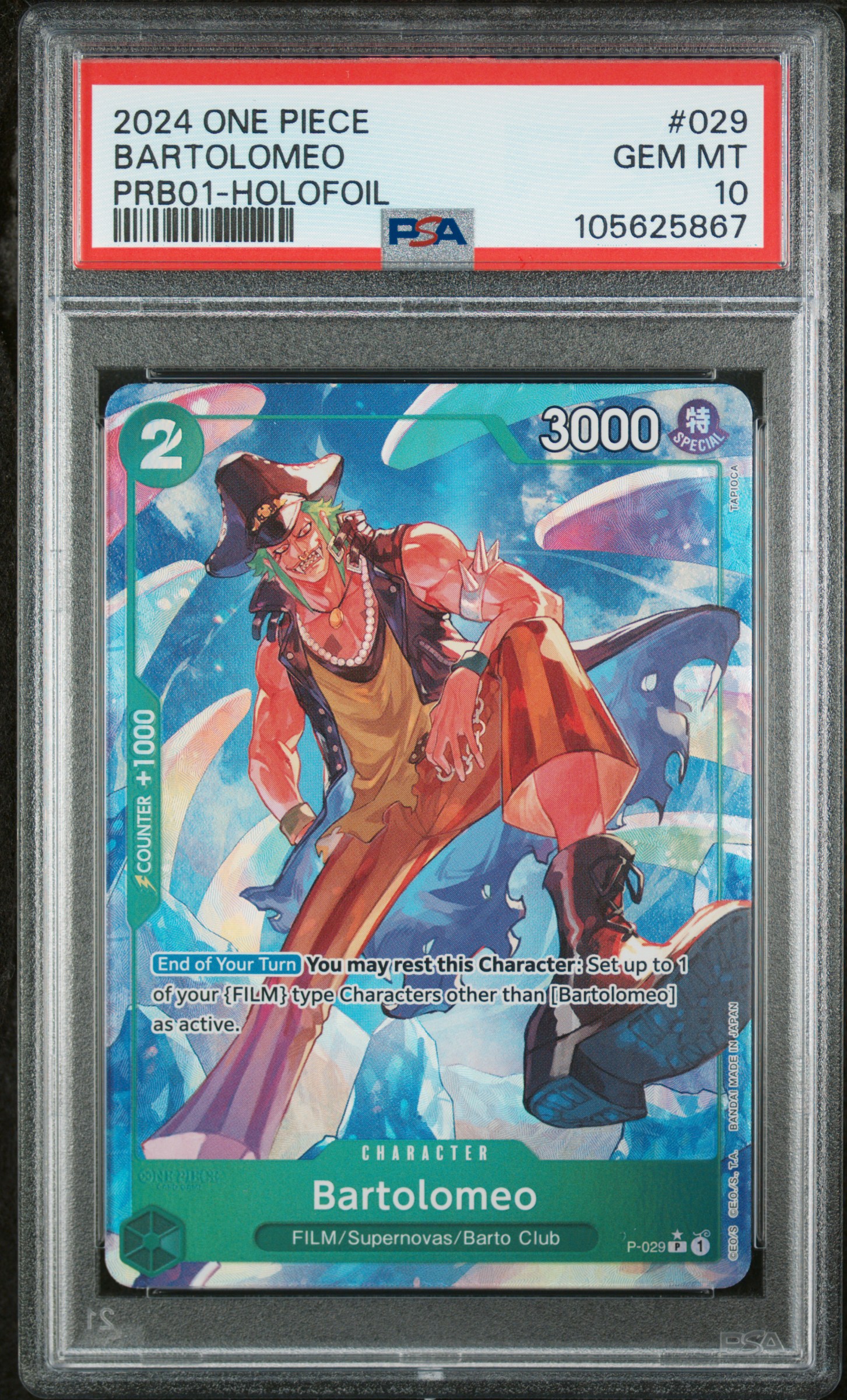 2024 #029 Bartolomeo PSA 10 One Piece Prb01-Premium Booster -One Piece Card The Best-