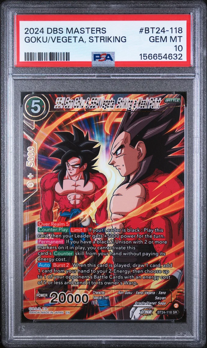 2024 #BT24-118 SS4 Son Goku & SS4 Vegeta, Striking A Weak Point PSA 10 Dragon Ball Super Card Game Masters Series 24 Beyond Generations